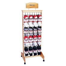 Daily Wear Goods Merchandising Custom 4-Caster Floor Slatwall Wood Socks Footwear Display Racks